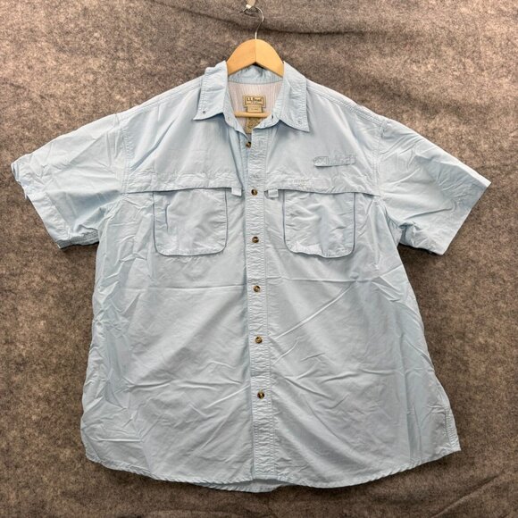 LL Bean Shirt Mens XL Blue Nylon Button Up Vented Hiking Outdoor Camp Fishing - Picture 1 of 10
